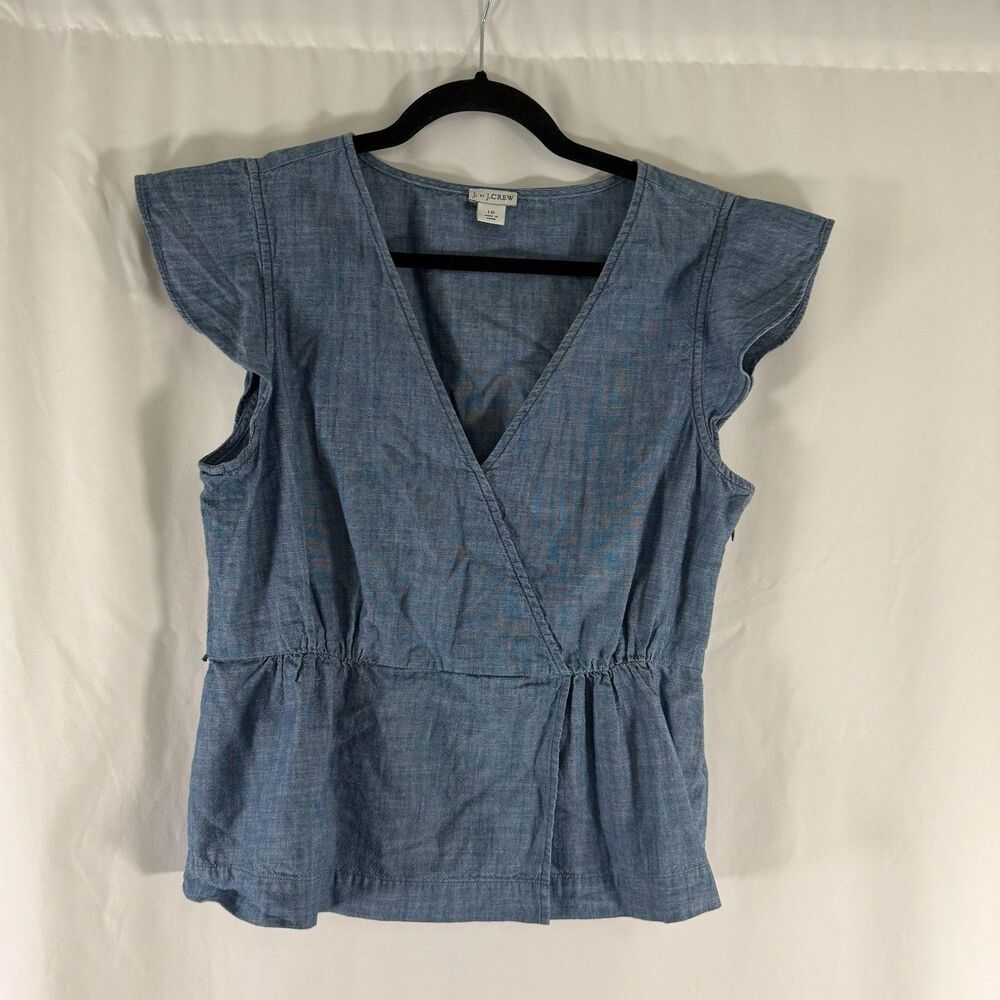 J. by J. Crew Chambray Blouse Women's 10 Blue Vneck Sleeveless Lightweight